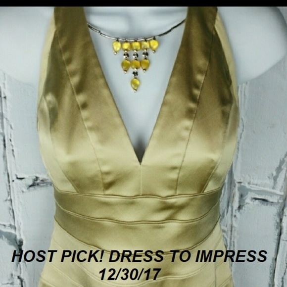 Cache Dresses & Skirts - Gold satin Cache halter prom dress size 00